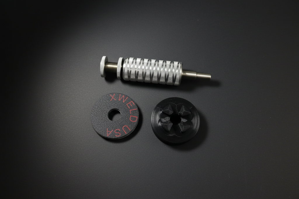 ArboMax 6X drill arbor with XWELD USA backing pad and 3D printed hub components