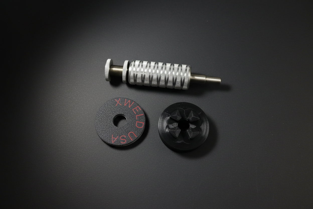 ArboMax 6X drill arbor with XWELD USA backing pad and 3D printed hub components