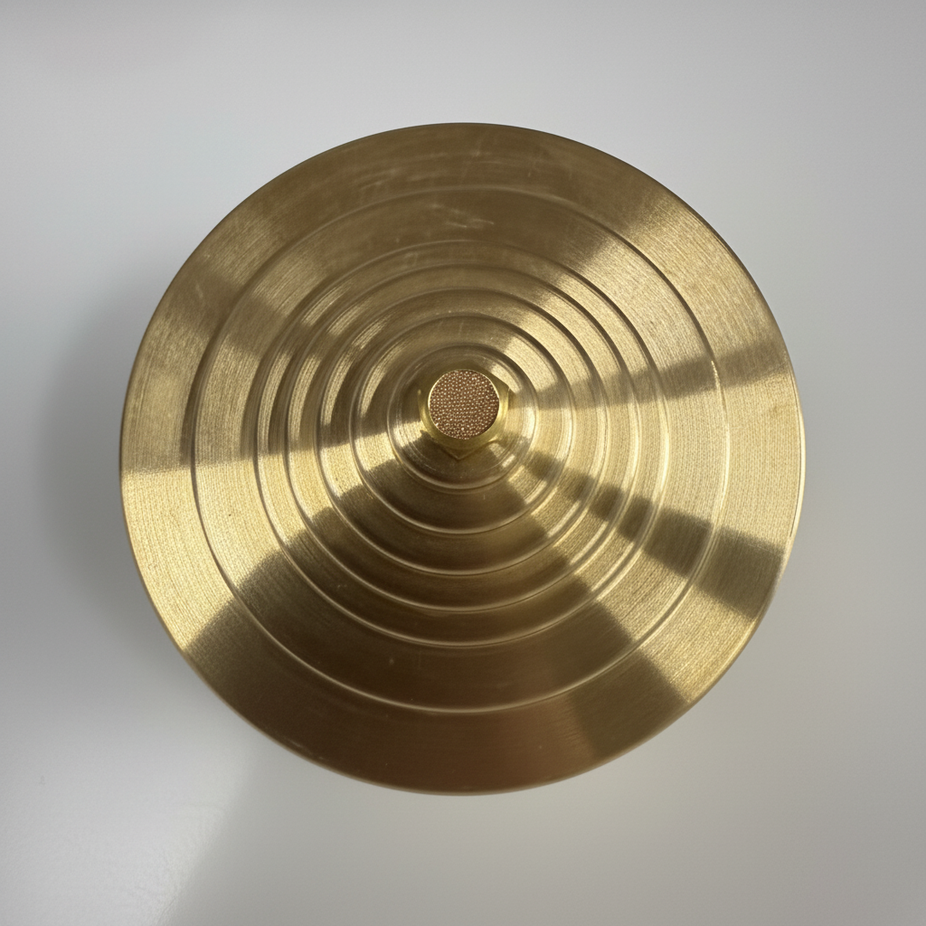 Brass purge tree close-up of sintered gas diffuser detail